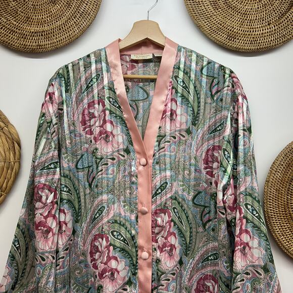 Vintage Victoria's Secret Gold Label Floral Button Night Shirt Loungewear Medium - Picture 4 of 7